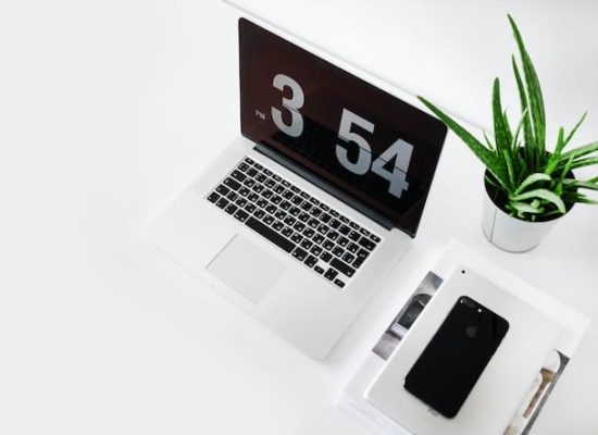 A clean and neat working desk in a white background